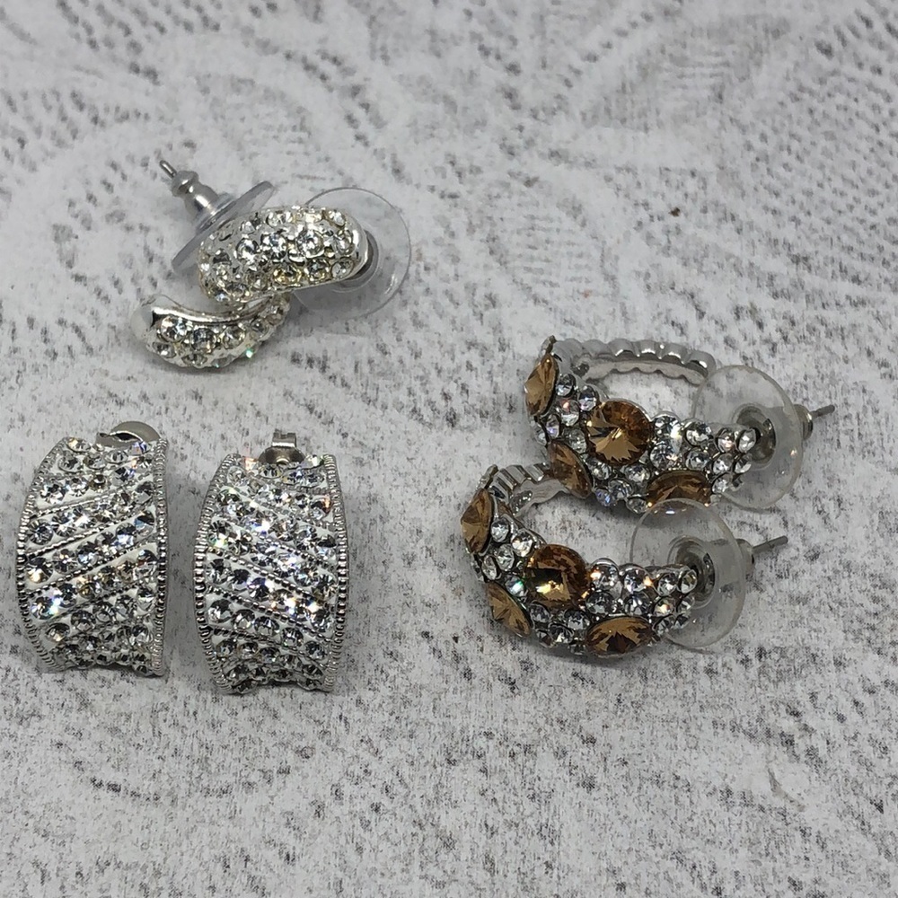 Bundle lot 3 dazzling half hoop glam rhinestone dressy party crystals earrings